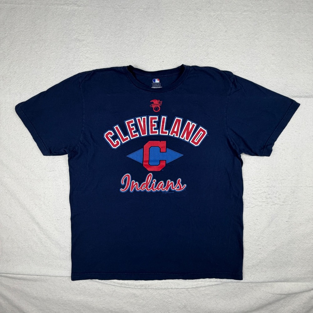 MLB Cleveland Indians Navy Blue Graphic T-Shirt Mens XL Ring Spun Soft Cotton